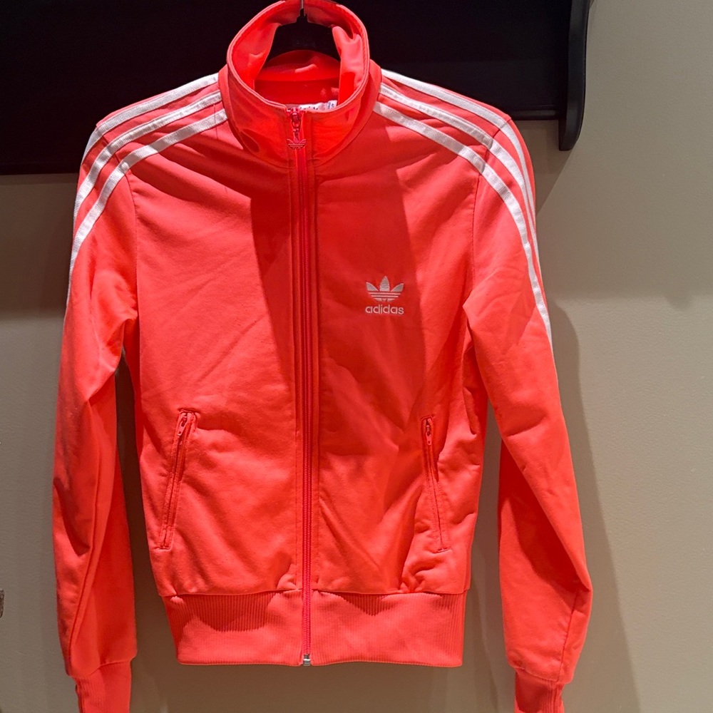 adidas Women’s Coral/White Three-Stripe Track Jacket